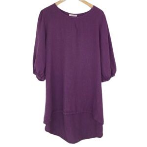 Bryn Walker Women’s Linen Tunic Dress Purple Size Large 3/4 Sleeve Lagenlook